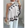 image:imageMakeMeChic Womens Boho Blouse Graphic Asymmetrical Tie Back Contrast Binding Vacation TopsBlack and White