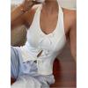 image:imageMakeMeChic Womens Bow Halter Crop Tops Y2k Cut Out Zipper Backless Going Out TopWhite