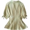 image:imageMakeMeChic Womens Business Office Button Down Shirt Half Sleeve Collar Textured Blouse TopsGreen