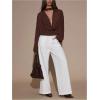 image:imageMakeMeChic Womens Chiffon Deep V Neck Blouse Draped Long Sleeve Business Tops with ScarfBrown