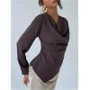 image:imageMakeMeChic Womens Cowl Neck Blouse Draped Hanky Hem Long Sleeve Business Shirt TopsCoffee Brown