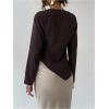 image:imageMakeMeChic Womens Cowl Neck Blouse Draped Hanky Hem Long Sleeve Business Shirt TopsCoffee Brown