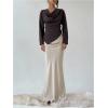 image:imageMakeMeChic Womens Cowl Neck Blouse Draped Hanky Hem Long Sleeve Business Shirt TopsCoffee Brown