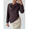 image:imageMakeMeChic Womens Cowl Neck Blouse Draped Hanky Hem Long Sleeve Business Shirt TopsCoffee Brown