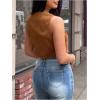 image:imageMakeMeChic Womens Cropped Vest V Neck Waistcoat Button Front Sleeveless Tank TopMocha Brown