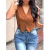 image:imageMakeMeChic Womens Cropped Vest V Neck Waistcoat Button Front Sleeveless Tank TopMocha Brown