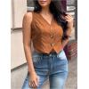 image:imageMakeMeChic Womens Cropped Vest V Neck Waistcoat Button Front Sleeveless Tank TopMocha Brown