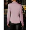 image:imageMakeMeChic Womens Deep V Neck Blouse Satin Tops Long Sleeve Silk Tie Front Belted Going Out TopsPink