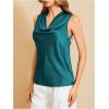 image:imageMakeMeChic Womens Draped Cowl Neck Camisole Silk Satin Tank Tops Office Work Shirt Summer BlouseTeal Blue
