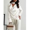 image:imageMakeMeChic Womens Elegant Satin Tops Draped Long Sleeve Keyhole Office Shirt Blouse TopWhite