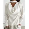image:imageMakeMeChic Womens Elegant Satin Tops Draped Long Sleeve Keyhole Office Shirt Blouse TopWhite