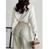 image:imageMakeMeChic Womens Elegant Satin Tops Draped Long Sleeve Keyhole Office Shirt Blouse TopWhite