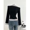 image:imageMakeMeChic Womens Fall Striped Button Down Draped Shirt Long Sleeve 2 in 1 Work Office Blouse TopsBlack