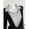 image:imageMakeMeChic Womens Fall Striped Button Down Draped Shirt Long Sleeve 2 in 1 Work Office Blouse TopsBlack