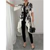 image:imageMakeMeChic Womens Floral Bell Sleeve Blouse V Neck High Low Tie Front Work Dressy TopsMulticolor Short Sleeve