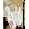 image:imageMakeMeChic Womens Floral Embroidery Ruffle Sleeve Blouse Bow Tie Front Fairy Blouse TopsWhite