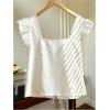 image:imageMakeMeChic Womens Floral Embroidery Ruffle Sleeve Blouse Bow Tie Front Fairy Blouse TopsWhite