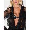 image:imageMakeMeChic Womens Floral Lace Cowl Neck Blouse Long Sleeve Draped Sheer Shirt Fall ClothesBlack