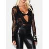 image:imageMakeMeChic Womens Floral Lace Cowl Neck Blouse Long Sleeve Draped Sheer Shirt Fall ClothesBlack