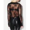 image:imageMakeMeChic Womens Floral Lace Cowl Neck Blouse Long Sleeve Draped Sheer Shirt Fall ClothesBlack