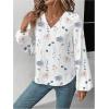 image:imageMakeMeChic Womens Floral V Neck Blouse Lantern Sleeve Business Work ShirtsMulticolor