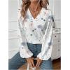 image:imageMakeMeChic Womens Floral V Neck Blouse Lantern Sleeve Business Work ShirtsMulticolor
