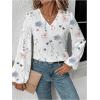 image:imageMakeMeChic Womens Floral V Neck Blouse Lantern Sleeve Business Work ShirtsMulticolor
