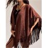 image:imageMakeMeChic Womens Fringe Trim Faux Suede Cape Coat Half Sleeve Oversized Cowgirl Boho OuterwearCoffee Brown