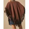 image:imageMakeMeChic Womens Fringe Trim Faux Suede Cape Coat Half Sleeve Oversized Cowgirl Boho OuterwearCoffee Brown
