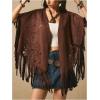 image:imageMakeMeChic Womens Fringe Trim Faux Suede Cape Coat Half Sleeve Oversized Cowgirl Boho OuterwearCoffee Brown