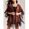 image:imageMakeMeChic Womens Fringe Trim Faux Suede Cape Coat Half Sleeve Oversized Cowgirl Boho OuterwearCoffee Brown