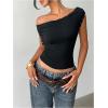 image:imageMakeMeChic Womens Halter Top Draped Rivet Studded Backless Y2K Punk Party Crop TopsBlack