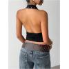 image:imageMakeMeChic Womens Halter Top Draped Rivet Studded Backless Y2K Punk Party Crop TopsBlack