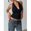 image:imageMakeMeChic Womens Halter Top Draped Rivet Studded Backless Y2K Punk Party Crop TopsBlack