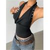 image:imageMakeMeChic Womens Halter Top Draped Rivet Studded Backless Y2K Punk Party Crop TopsBlack