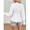 image:imageMakeMeChic Womens Lace V Neck Bell Sleeve Blouse Tie Front Ruffle Hem Going Out TopsWhite