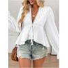 image:imageMakeMeChic Womens Lace V Neck Bell Sleeve Blouse Tie Front Ruffle Hem Going Out TopsWhite