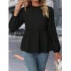 image:imageMakeMeChic Womens Lantern Sleeve Blouse Frill Trim Ruffle Hem Flared Casual Dressy Shirt TopsBlack