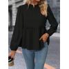 image:imageMakeMeChic Womens Lantern Sleeve Blouse Frill Trim Ruffle Hem Flared Casual Dressy Shirt TopsBlack