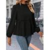 image:imageMakeMeChic Womens Lantern Sleeve Blouse Frill Trim Ruffle Hem Flared Casual Dressy Shirt TopsBlack