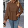 image:imageMakeMeChic Womens Lantern Sleeve Blouse Frill Trim Ruffle Hem Flared Casual Dressy Shirt TopsBrown