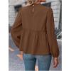 image:imageMakeMeChic Womens Lantern Sleeve Blouse Frill Trim Ruffle Hem Flared Casual Dressy Shirt TopsBrown