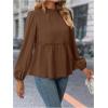 image:imageMakeMeChic Womens Lantern Sleeve Blouse Frill Trim Ruffle Hem Flared Casual Dressy Shirt TopsBrown