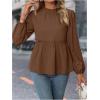 image:imageMakeMeChic Womens Lantern Sleeve Blouse Frill Trim Ruffle Hem Flared Casual Dressy Shirt TopsBrown