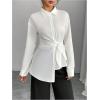 image:imageMakeMeChic Womens Long Sleeve Button Down Shirt Tie Side Dressy Business Blouse TopsWhite