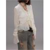 image:imageMakeMeChic Womens Long Sleeve Chiffon Mesh Blouse Ruffle Trim Tie Boho Crop Fairy TopsApricot
