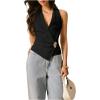 image:imageMakeMeChic Womens Old Money Vest Tops Wrap V Neck Blouse Sleeveless Tie Back Elegant Office ShirtBlack