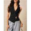 image:imageMakeMeChic Womens Old Money Vest Tops Wrap V Neck Blouse Sleeveless Tie Back Elegant Office ShirtBlack