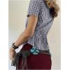 image:imageMakeMeChic Womens Plaid Collared Button Down Shirt Short Sleeve Vintage Blouse TopsBlue