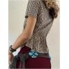 image:imageMakeMeChic Womens Plaid Collared Button Down Shirt Short Sleeve Vintage Blouse TopsCoffee Brown